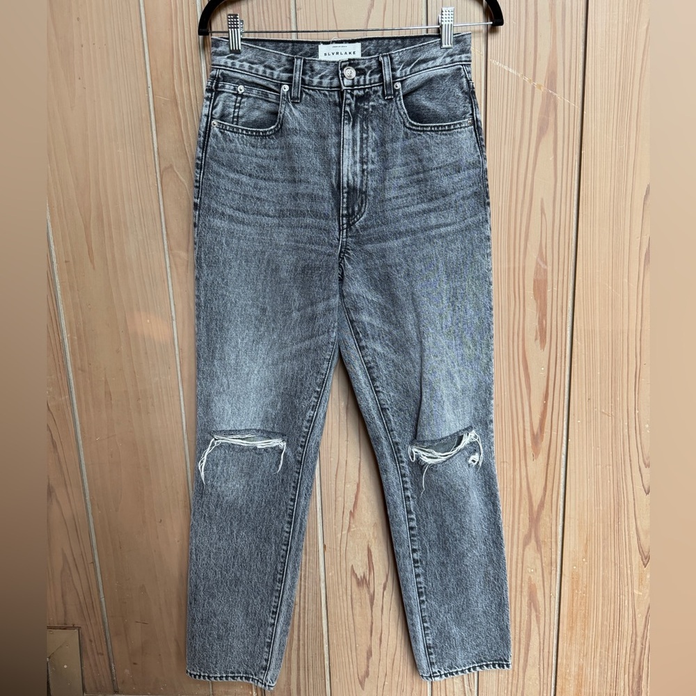 SLVRLAKE Washed Gray Distressed Skinny Jeans